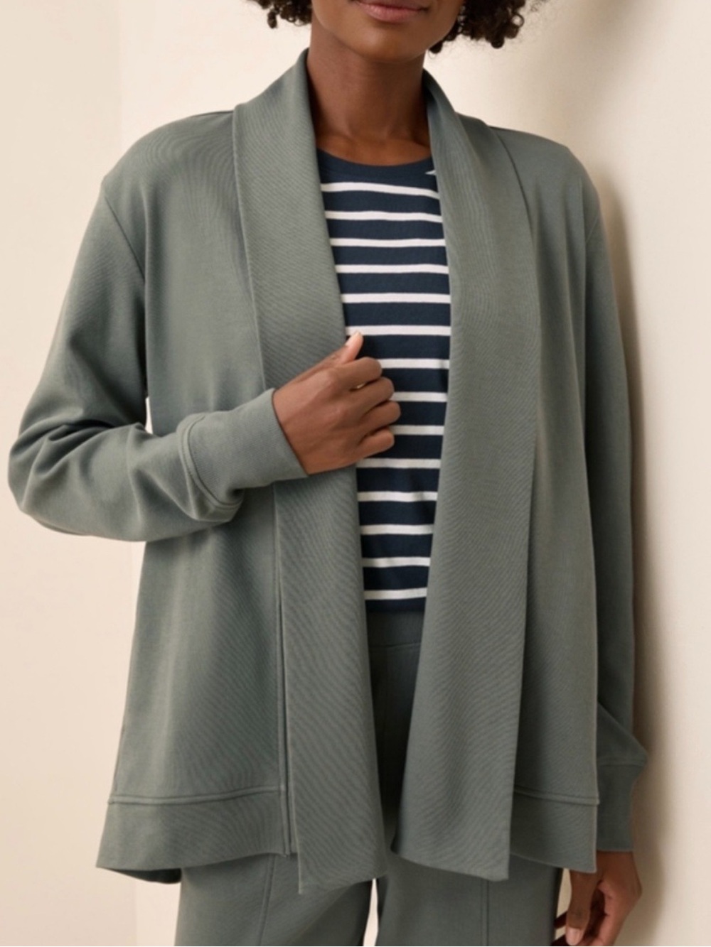 PACT airplane drape cardigan 100% organic cotton castor green small pockets cozy